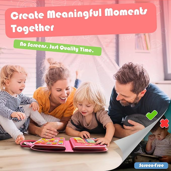 Toddler Busy Board Montessori Toys - Quiet Book for Boys Girls Toddlers Birthday Gift, Busy Book for Learning Fine Motor Skills Educational Activities, Sensory Travel Toy for Airplane & Car (Pink)