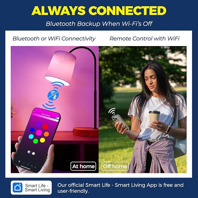 Smart Light Bulbs 60W Equivalent, WiFi Smart Bulb Compatible with Alexa/Google Assistant/Smart Life, A19 E26 RGBCW Color Changing, No Hub Required,2.4G WiFi, ETL Listed, 9W 800LM, 4PCS