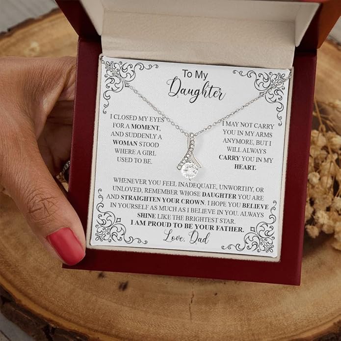 To My Daughter Gift Necklace From Dad or Mom - Badass Daughter Jewelry With Heartfelt Message & Elegant Box