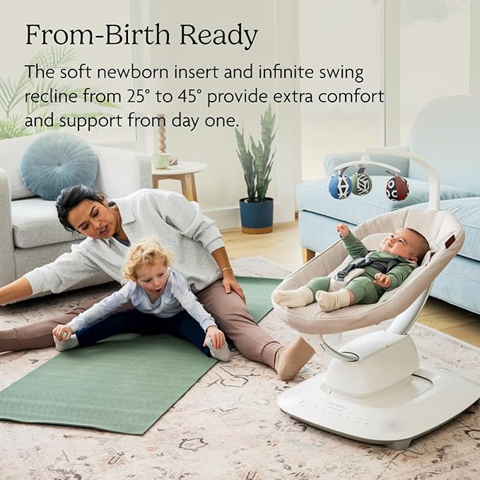 UPPAbaby Mamaroo Smart Swing – Customizable Soothing Modes with MotionSync Technology – Infant Recline + Bluetooth Enabled – Included Newborn Insert – Charlie (Sand Mélange)