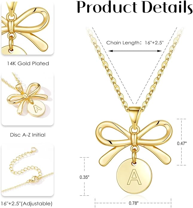 IEFLIFE Flower Girl Gifts - 14K Gold Plated Disc Initial Flower Girl Proposal Necklace Gifts for Girls from Bride, Bow Necklace Gift for Girls on Wedding Bridal Shower Party Jewelry