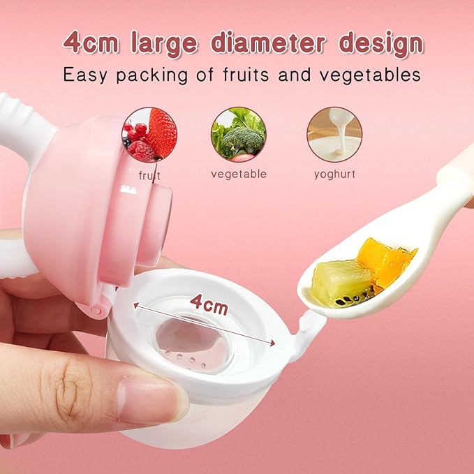 Baby Fruit Feeder with with 2 Extra Teats, Toddler Eating Essentials, BPAFree Feeding Supplies, Silicone Fresh Food Feeder for Safe Infant Self Feeding (Bear- Blue Pink)