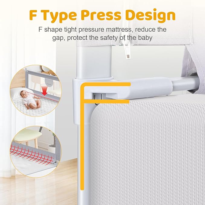 omzer Bed Rail for Toddlers - 3 Sides Safety Baby Bed Rail Guard with Child Lock, Infants Height Adjustment Queen Size Bed Rail for Toddlers,78.74"X78.74"X59"