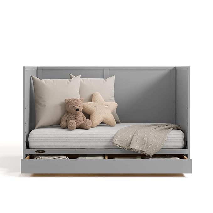 Graco Theo Convertible Crib with Storage Drawer (Pebble Gray) – GREENGUARD Gold Certified with Drawer, Converts to Toddler Bed, Fits Standard Crib Mattress