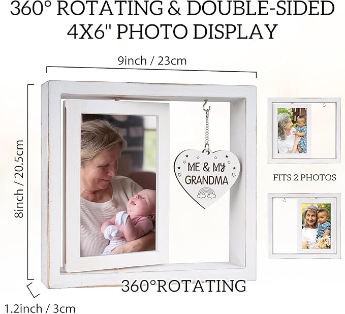 Me and My Grandma Picture Frame,New Grandmother Gifts,Grandma Gifts for New Baby,First Time Grandmother Presents,Room Decor Vintage Style,Baby Gender Neutral Rotating Photo Frame 4x6