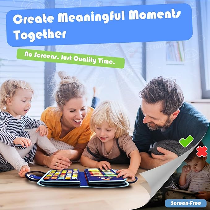 Toddler Busy Board Montessori Toys - Quiet Book for Boys Girls Toddlers Birthday Gift, Busy Book for Learning Fine Motor Skills Educational Activities, Sensory Travel Toy for Airplane & Car (Blue)