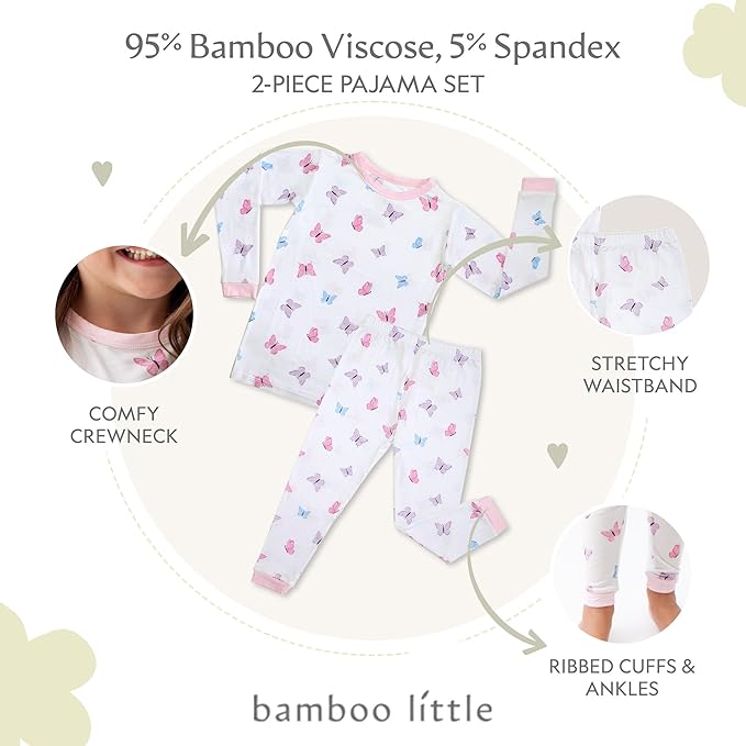 Toddler Pajamas – 95% Bamboo Viscose, 5% Spandex – Soft, Breathable Long-Sleeve Pajama Set for Kids, Sleepwear, Imported