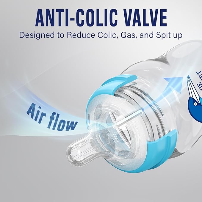 Multipurpose Anti-Colic Glass Baby Bottles with Slow Flow and Natural Flow Nipples, Breast Milk Collection and Storage Bottles, Wide-Neck Breast Pumps Compatible, 6-Pack (4oz, 6oz, 8oz)