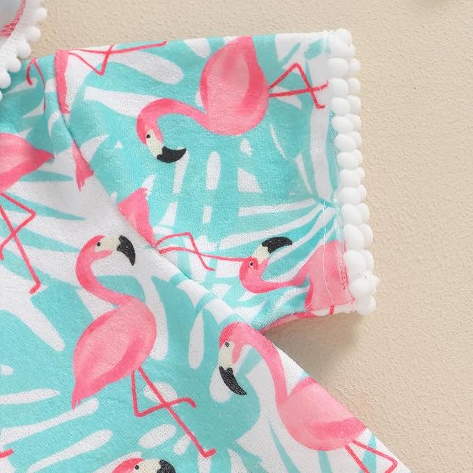 Girls Hooded Zip Terry Coverups Swimsuit Kids Baby Girl Floral Print Short Sleeve Swim Cover-Up Swimwear
