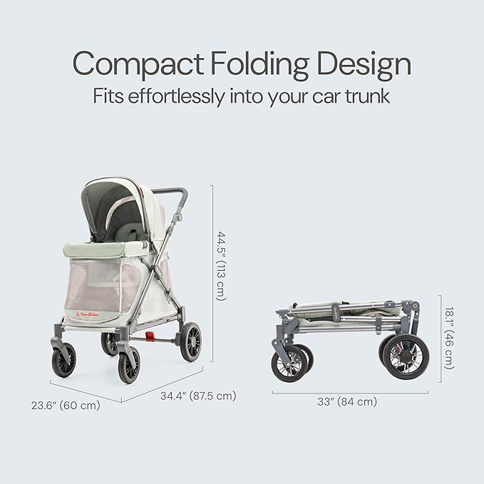 Familidoo Q1 Multi-Use Kids Wagon Stroller – Foldable, Lightweight & All-Terrain for Kids & Pets – 5-Point Safety Harness, Rain Cover & Compact Travel Design – Supports Up to 132 lbs (Sage Green)