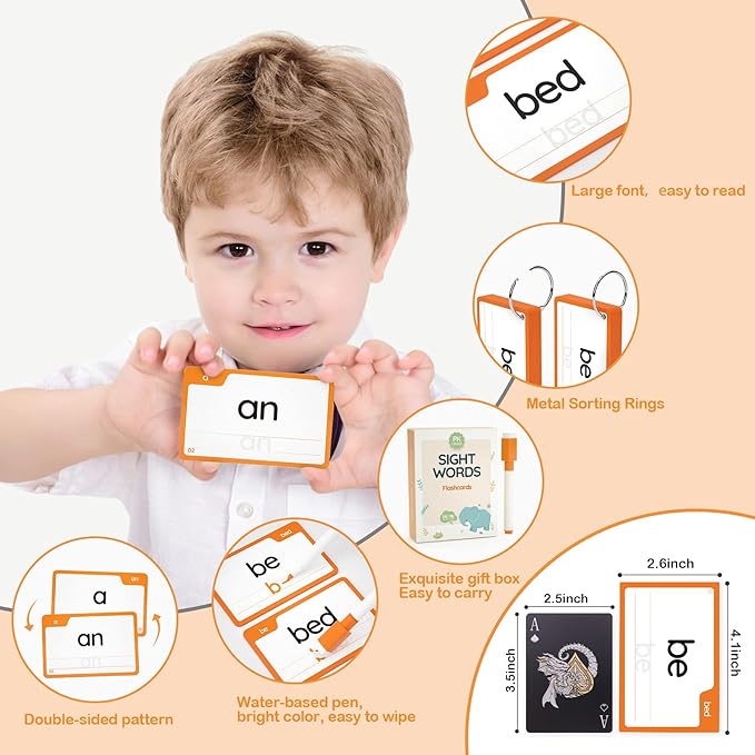 WJPC 58 Cards, 116PCS High Frequency Sight Words Flash Cards for (Pre-K, Pre-Kindergarten, Kindergarten, 4,5, 6Years Ages Kids Boys Girls Toddler Flash Cards for 4-6 Years.