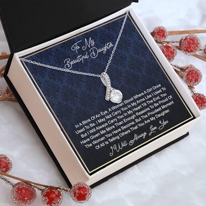 To My Daughter Gift Necklace From Dad or Mom - Badass Daughter Jewelry With Heartfelt Message & Elegant Box