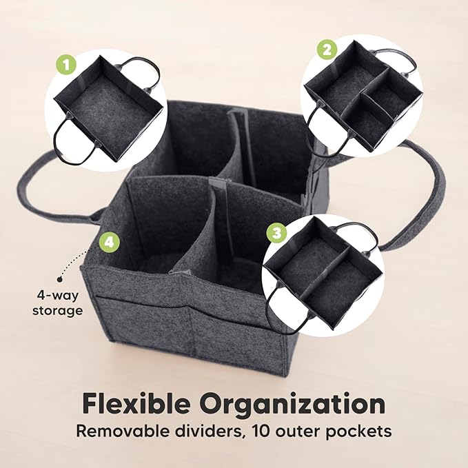 KeaBabies Baby Diaper Caddy Organizer with Handle - Portable Baby Organizers and Storage for Nursery, Changing Table, Large Travel Car Caddy, Girls, Boys Shower Gift Basket, New Mom Gifts(Mystic Gray)