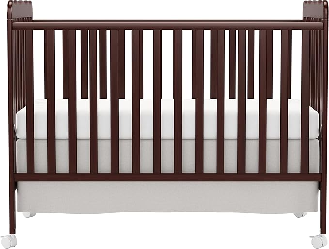 4 in 1 Convertible Baby Crib, Wooden Nursery Cribs Converts into Toddler Bed and Daybed, 3 Adjustable Base, Non-Toxic Finishes, Removable Wheels (Espresso)