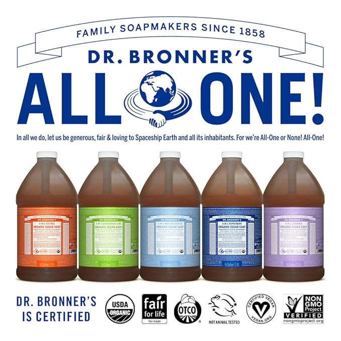 Dr. Bronner's - Organic Sugar Soap (Lemongrass, 64 Ounce) - Made with Organic Oils, Sugar and Shikakai Powder, 4-in-1 Use: Hands, Body, Face and Hair