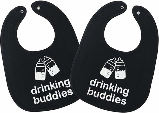 100% Cotton Drinking Buddies Twin Bibs Cute & Practical Unisex Bibs for Twins with Waterproof, Durable, for Everyday Use