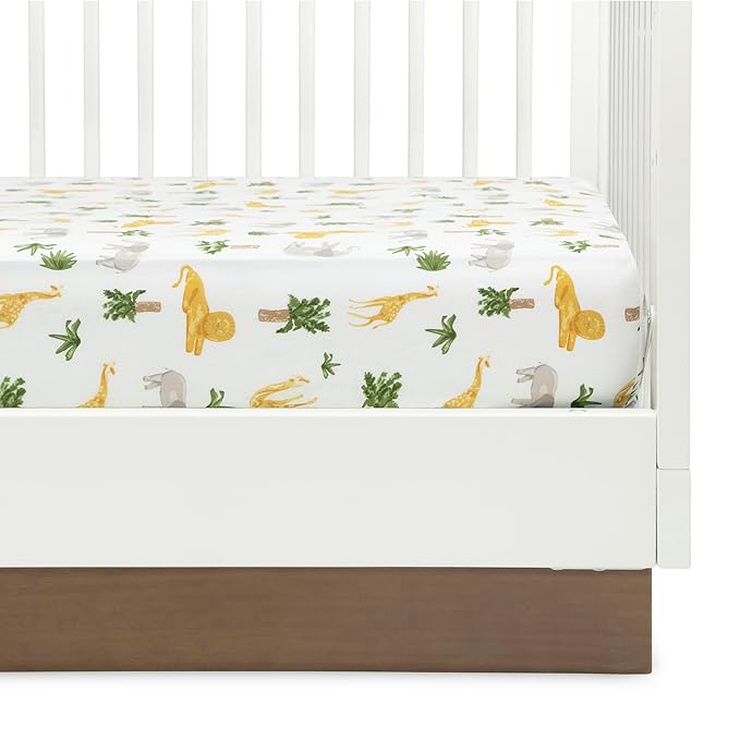 Delta Children Fitted Crib Sheets for Girls and Boys - Crib Sheet for Standard Crib and Toddler Mattresses - 28x52 Inch (Pack of 2), Safari Friends