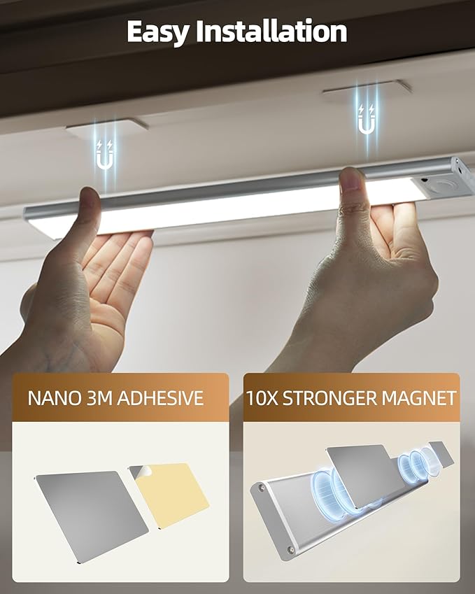 74LED Rechargeable Under Cabinet Lighting Wireless,4Pack Motion Sensor Light Indoor Battery Operated,3 Color Temps&Dimmable Closet Lights with Remote,Under Counter Lights for Kitchen,Stairs