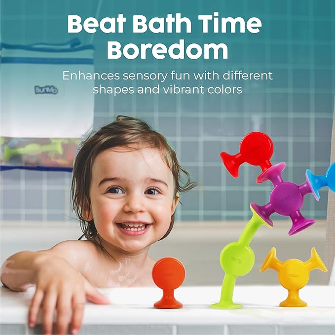 BUNMO Bath Toys Suction - Connect, Build, Create - Toddler Bath Toys - Hours of Fun & Creativity - Fine Motor Skills - Stimulating Sensory Toys - Non-Mouthable Toy 3+ - Smooth 24 Pack