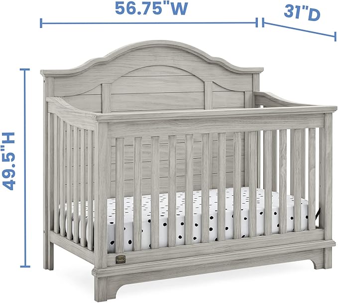 Delta Children Simmons Kids Asher 6-in-1 Convertible Crib with Toddler Rail, Rustic Mist