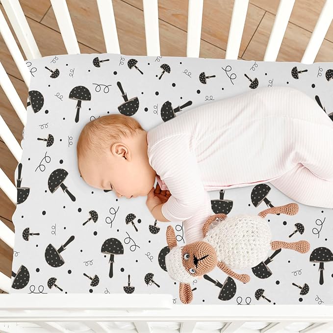 Gothic Mushroom Crib Sheets for Neutral Bassinet Play Sheets,Sheets Toddler Bed Sheets for Baby Boys Girs 39 * 27 * 5in
