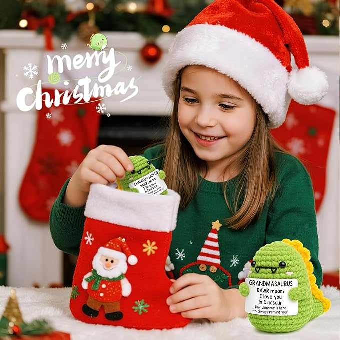 Mini Birthday Gift for Grandma from Granddaughter Grandson I Love You Grandmother Best Ever Grandparents Day Handmade Crochet Small Dinosaur Thanksgiving Day Presents for Great Grandma Nana Gigi