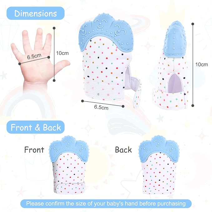 2Pack Silicone Teething Mitt, Soothing Infant Teething Mitten Pain Relief, Prevent Scratches Glove, Safe Silicone Teething Toys for 0-12 Months Blue