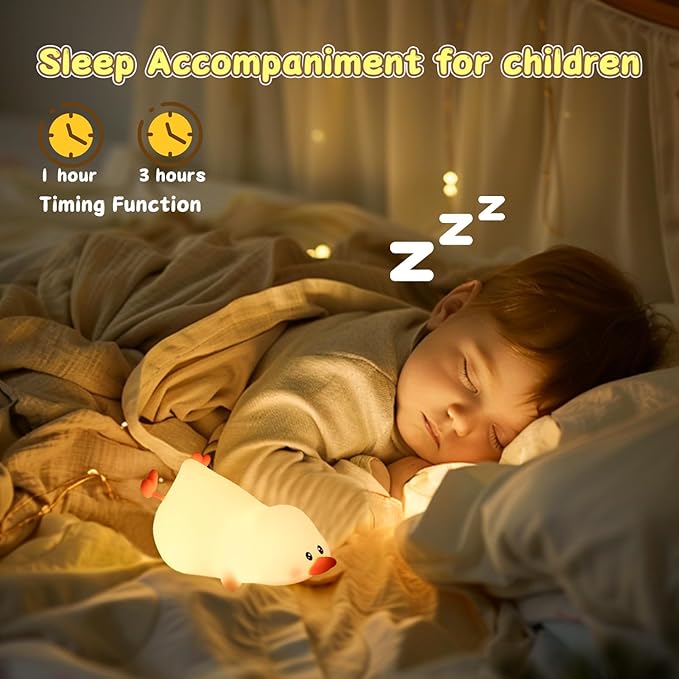ZKLiLi Night Light for Kids Lamp, 16 Colors Duck Lamp Cute, Dimmable Baby Night Lights for Nursery,Silicone Rechargeable Nightlight for Kids Room, Kawaii Duck Room Decor,Cute Gifts for Girls (Duck)
