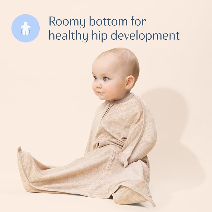 SleepingBaby Zipadee-Zip Transition Swaddle - Cozy Baby Swaddling Blanket with Zipper Convenience - Roomy Wearable Blanket for Easy Diaper Changes - 3-6 Month - Balanced Beige Heather