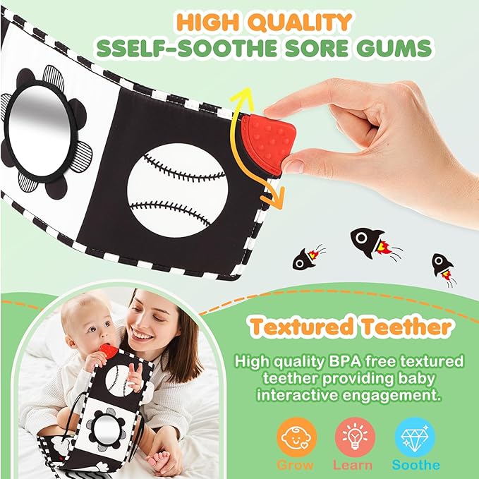 High Contrast Baby Toys for Newborn - Tummy Time Black and White Baby Toys for 0-3-6-12 Months - Soft Montessori Visual Stimulation Sensory Infant Book - Gift for Boys Girls