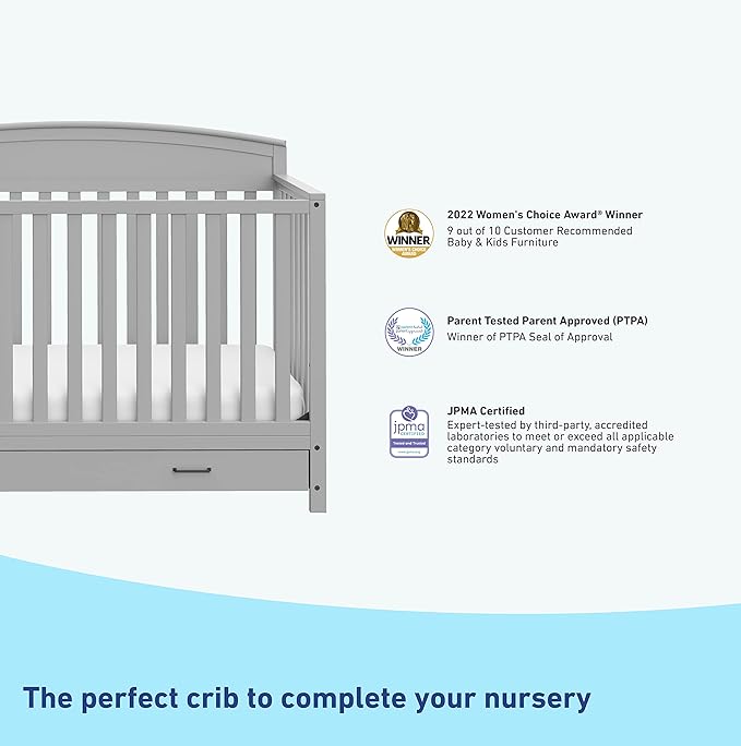 Graco Benton 5-in-1 Convertible Crib with Drawer (Pebble Gray) -Converts from Baby Crib to Toddler Bed, Daybed and Full-Size Bed,Fits Standard Full-Size Crib Mattress, Adjustable Mattress Support Base