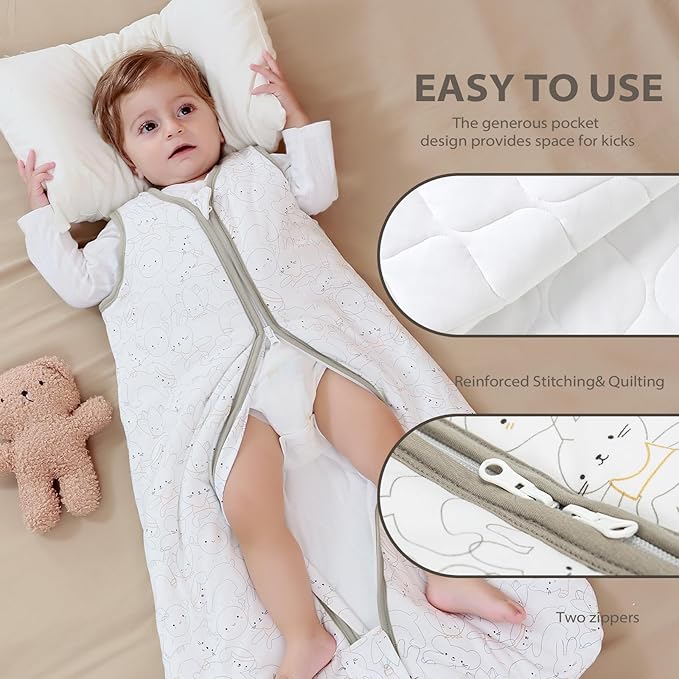 Mosebears Sleep Sack Baby Winter Wearable Blanket with 2-Way Zipper,2.5 TOG Cotton Sleep Sack Unisex (Rabbit Cat, 18-24 Months)