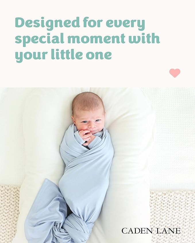 Caden Lane Baby Swaddle & Receiving Blanket, Soft, Breathable & Temperature-Regulating Bamboo Viscose Fabric for Swaddling Newborns, Gender Neutral Infant Blanket for Boys & Girls, Mist Blue