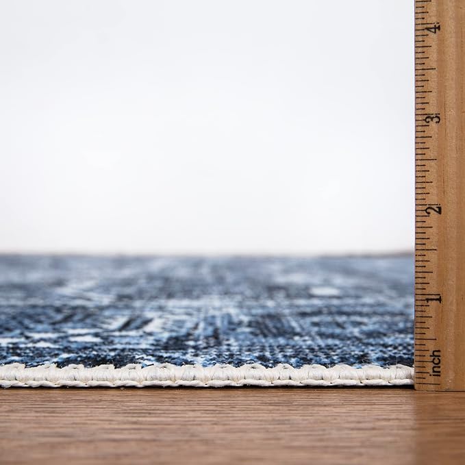 Bloom Rugs Washable Non-Slip 10 ft Runner - Blue Traditional Runner for Entryway, Hallway, Bathroom, and Kitchen - Exact Size: 2.5' x 10'
