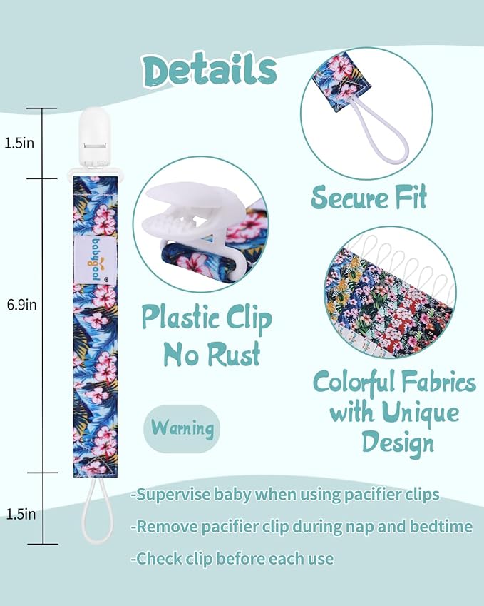 Babygoal Hawaii Pacifier Clips 8 Pack, Pacifier Holder Clips for Baby Boys and Girls Fits for Most Pacifier, Binkie Styles & Baby Teethers & Toys and Gift-Neutral Color 8PB28