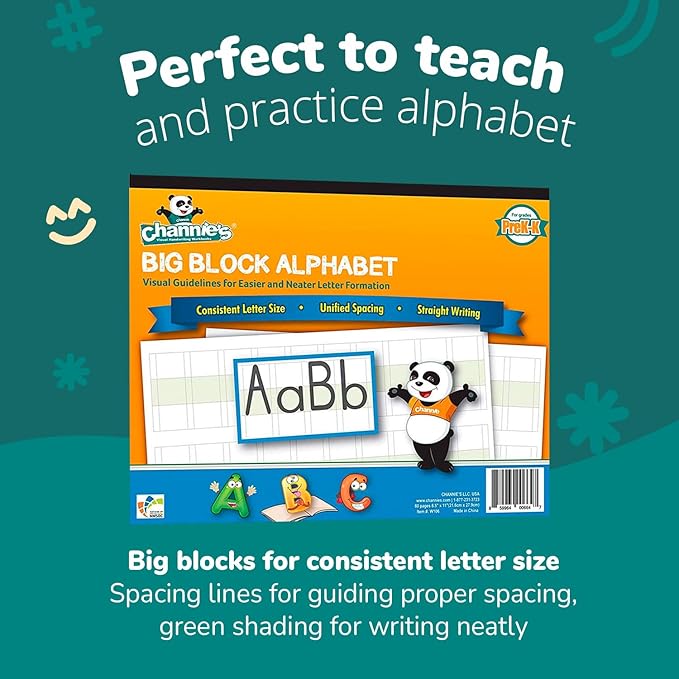 Channie's Big Block Alphabet Blank Worksheets Pre k-1st 80 pages Perfect for Teaching & Practicing Alphabets 8.5" x 11", After School & Homeschool Learning Supplies