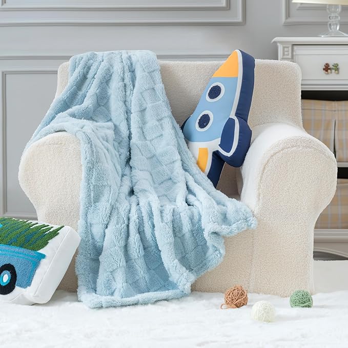Checkered Baby Blankets Double-Sided Fleece Plush Toddler Blankets for Boys Girls, Lightweight Soft Cozy and Warm Newborn Receiving Throw for Bed, Crib, Couch, Sofa 30 x 40 Inches, Blue