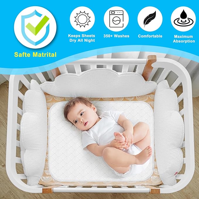 Waterproof Reusable Incontinence Bed Pads Washable Incontinence Underpads 10 Cups Absorbency, Mattress Protector for Adults, Kids and Pets(34”X 52” inch)