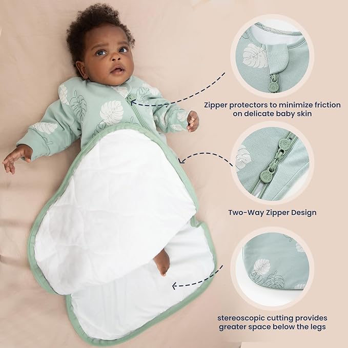 Unisex Sleeping Bag for Babies and Toddlers 1.0 Tog Sleep Sack 0-6Months, Newborn Sleep Sack, Wearable Blanket Baby, One Piece Long Sleeves, Gifts for Baby
