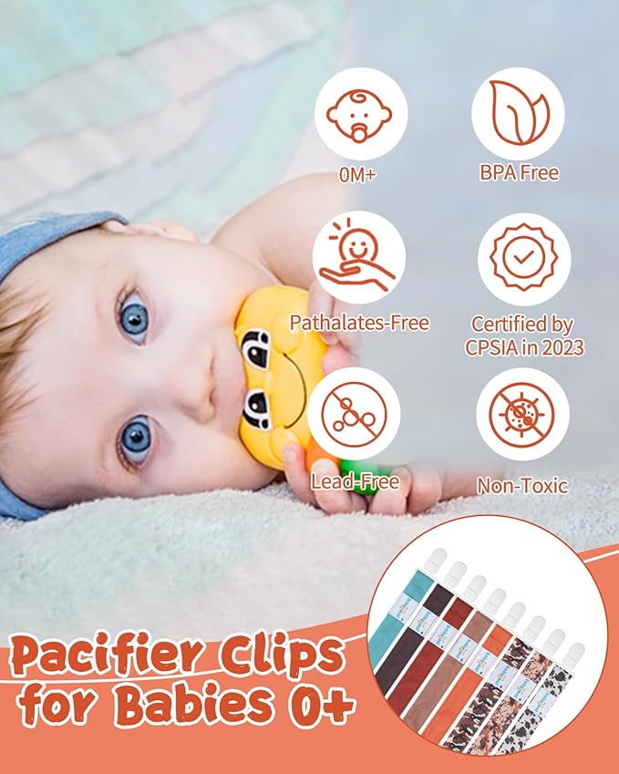 Babygoal Pacifier Clips 8 Pack, Pacifier Holder Clips for Baby Boys and Girls Fits for Most Pacifier, Binkie Styles & Baby Teethers & Toys and Gift-Neutral Color 8PS46-B
