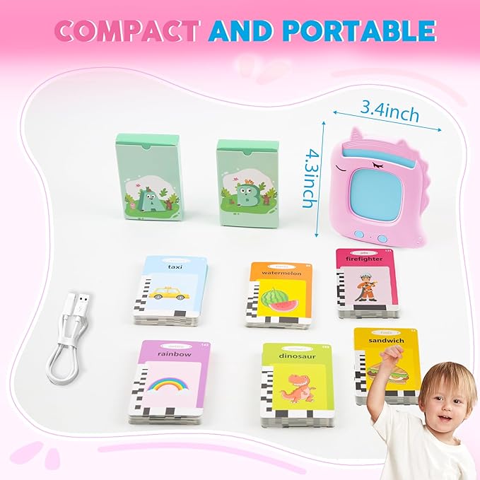 Toddler Toys Talking Flash Cards for Age 1 2 3 4 5 Years Old Boys and Girls, Montessori Language Learning with 224 Words, Pocket Speech Therapy and Autism Sensory Toys, Educational Gifts for Kids