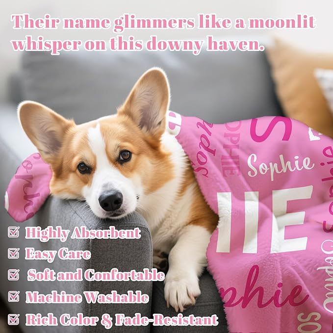 Personalized Baby Name Blanket, Custom Blankets and Throws with Name for Kids Girls Boys, Customized Toddler Blanket Gifts for Christmas Birthday Baby Shower(Name Design)