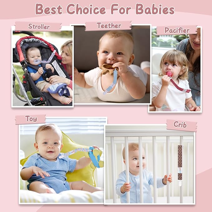 ALVABABY Pacifier Clips for Neutral Boys Girls 8 Pack Paci Binky Holder Leashes Rainbow 8DP09A