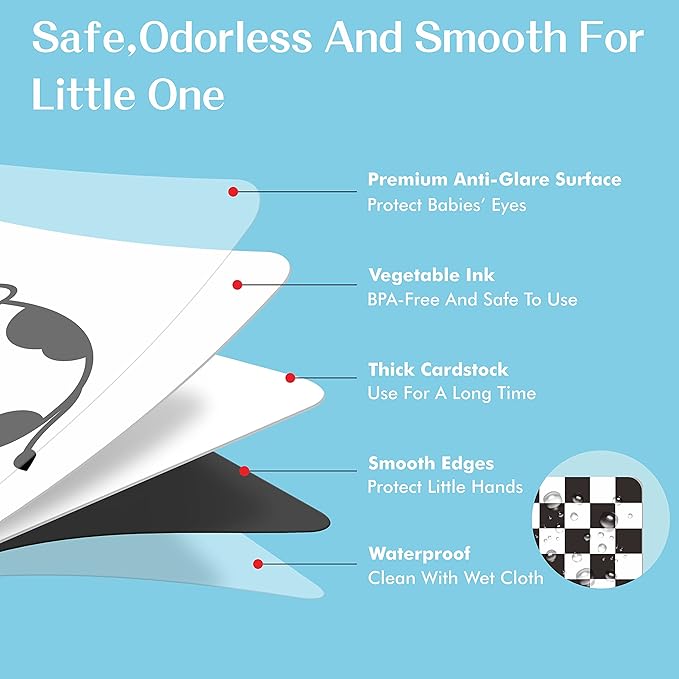 50 Pages Visual Stimulation Flashcards, 25 PCS Black and White Baby Visual Stimulus Cards Sensory Developmental Black White Card Set for Newborn Baby 0-3 Months (5.5” X 5.5”)