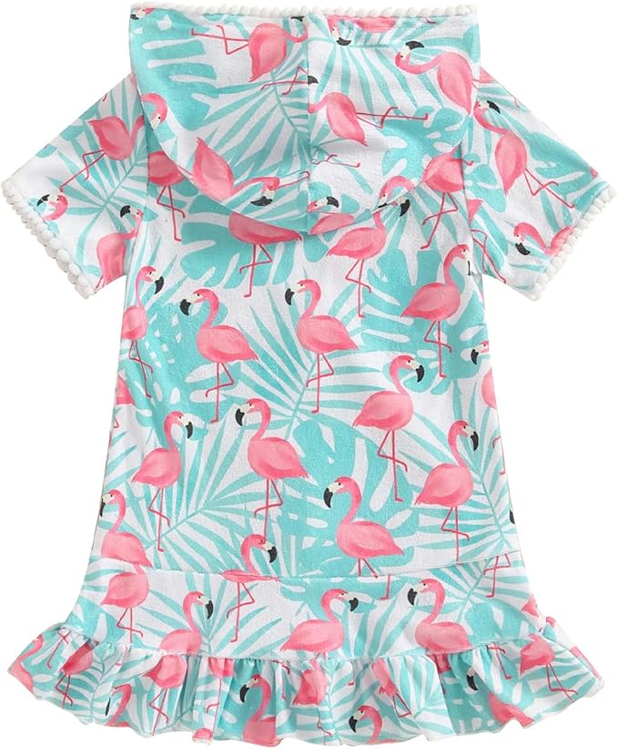 Girls Hooded Zip Terry Coverups Swimsuit Kids Baby Girl Floral Print Short Sleeve Swim Cover-Up Swimwear