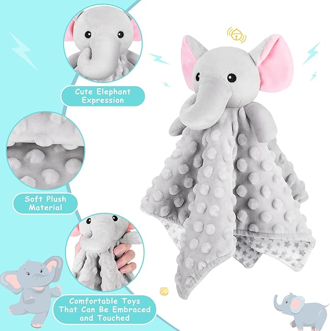 Loveys for Babies,Soft Baby Security Blanket for Newborn Infant Toddler Snuggle Toy Stuffed Animal,Lovey Elephant Security Blankets Baby Unisex Gifts(Gray Elephant,12.4in)