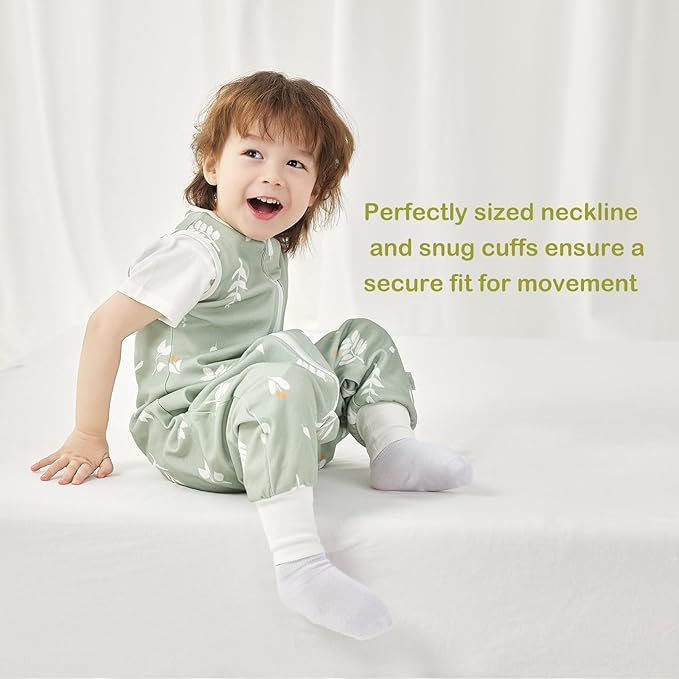 2 Pack Super Soft 0.5 TOG Sleep Sack with Legs, 100% Organic Cotton Side Open Toddler Sleep Sack with Feet, Foliage & Cactus, Size M