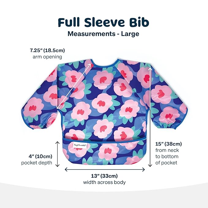 Tiny Twinkle Mess Proof Baby Bib,Waterproof Smock Baby Bib for Eating,Machine Washable Long Sleeve Bib,Baby Led Weaning,Toddler Bib,BLW Supplies(Floral Blue, Large 2-4 Years)