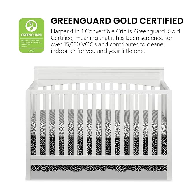 Oxford Baby Harper 4-in-1 Convertible Crib, Snow White, GreenGuard Gold Certified