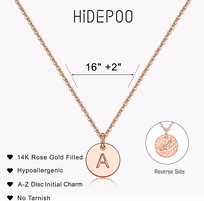 Hidepoo Disc Initial Necklace Gifts for Girls - 14K Gold Filled/Rose Gold/S925 Sterling Silver Disc Initial Necklaces Personalized Birthday Gift Tiny Initial Necklace Jewelry for Girls Women
